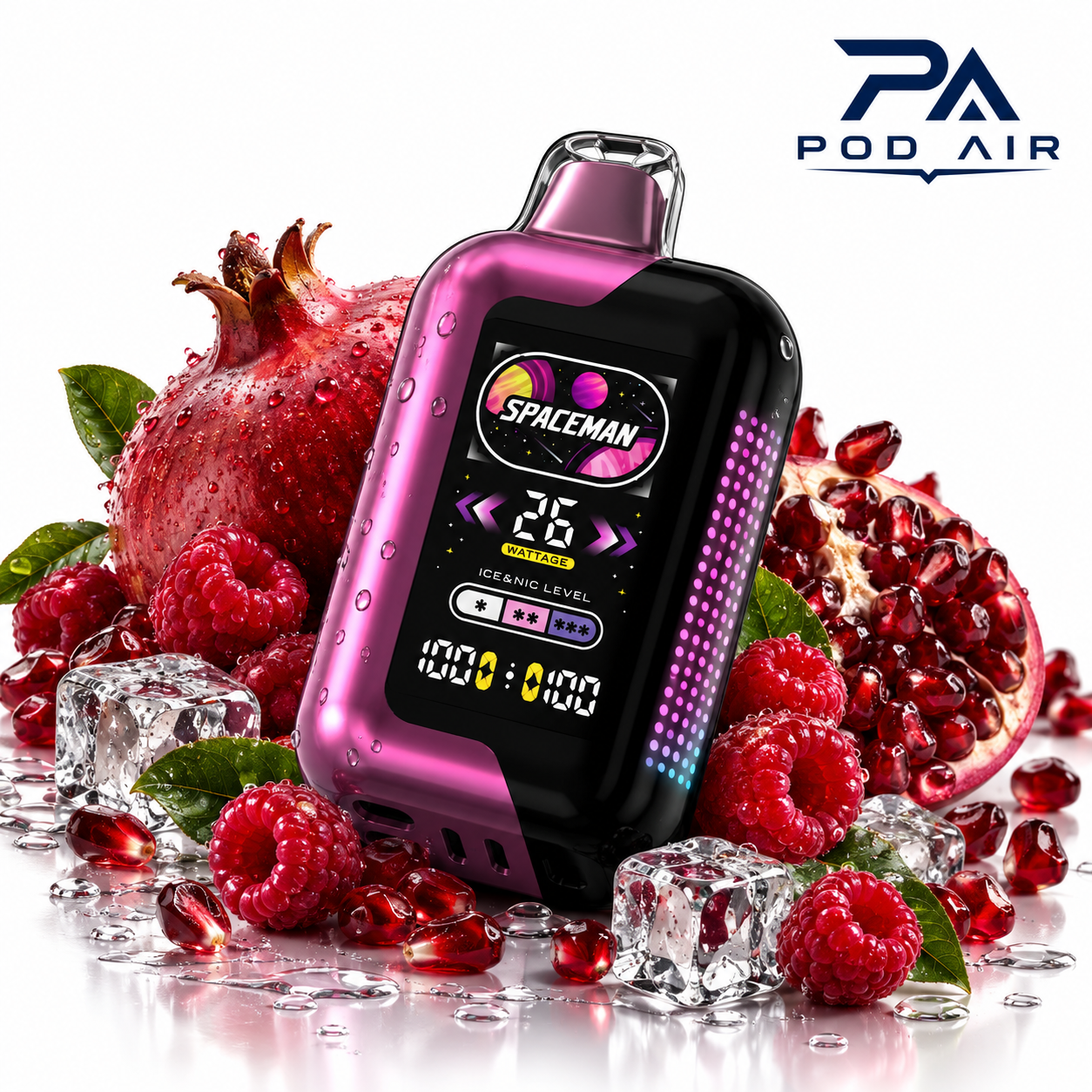 پاد یکبار مصرف اسپیس من اسموک 40 هزار پاف انار و تمشک  SMOK Spaceman Pomegranate Raspberry 40K Puffs