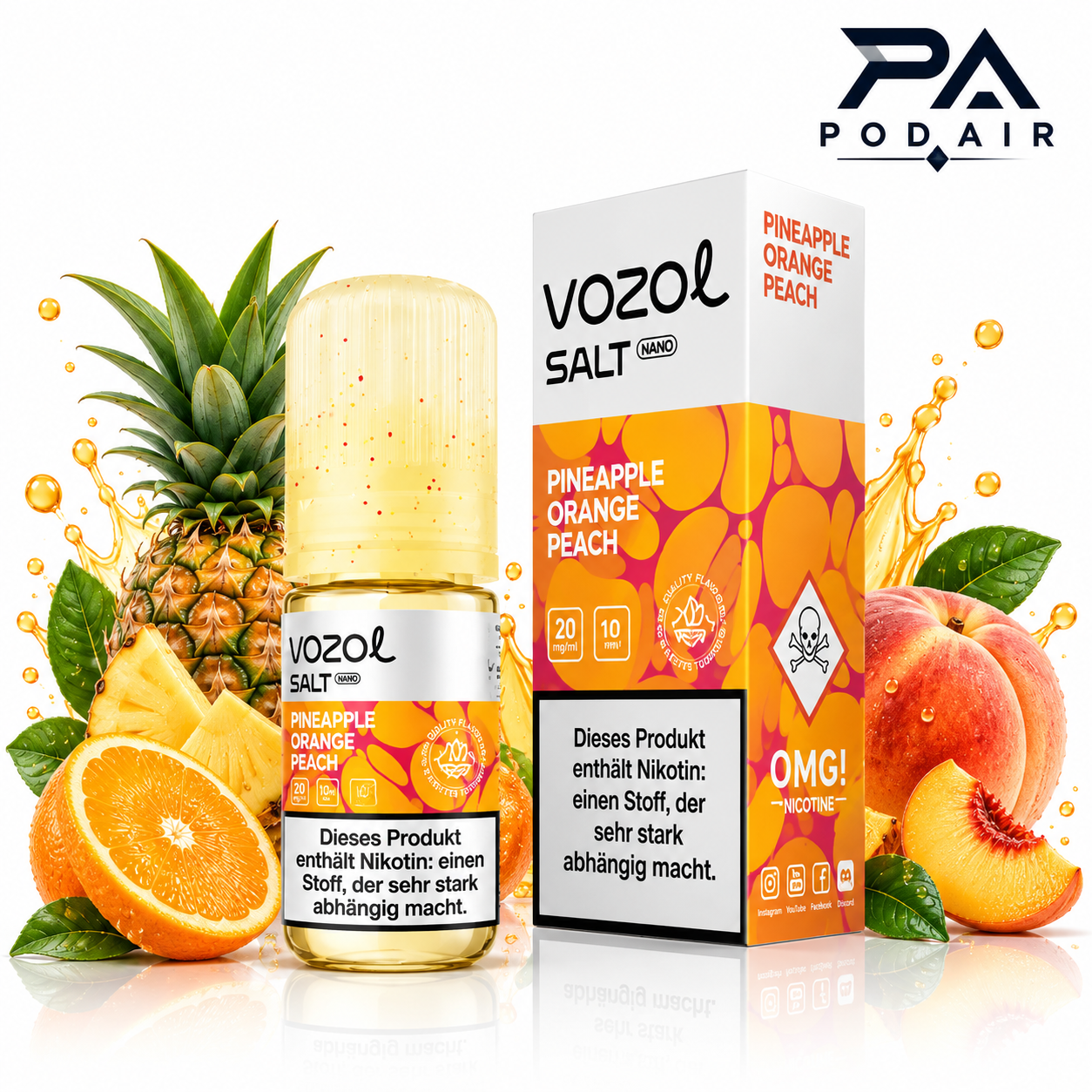سالت آناناس پرتقال هلو وزول | Vozol Liquid Pineapple Orange Peach 10ml