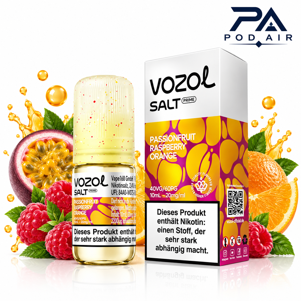 سالت پشن فروت تمشک پرتقال وزول  | Vozol Liquid Passionfruit Raspberry Orange 10ml