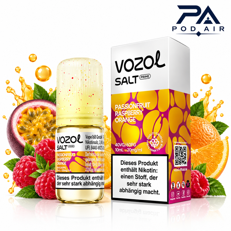 سالت پشن فروت تمشک پرتقال وزول | Vozol Liquid Passionfruit Raspberry Orange 10ml