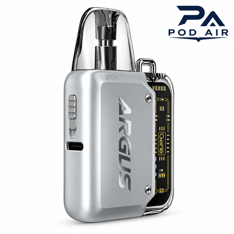 پاد آرگاس P1 ووپو نقرهای VOOPOO ARGUS P1 Silver نمای بدنه و کارتریج