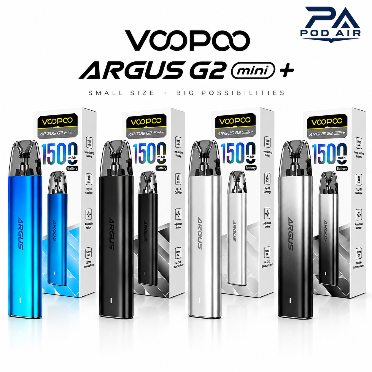 پاد آرگاس G2 مینی پلاس ووپو VOOPOO ARGUS G2 Mini Plus با رنگ بندی و جعبه محصول